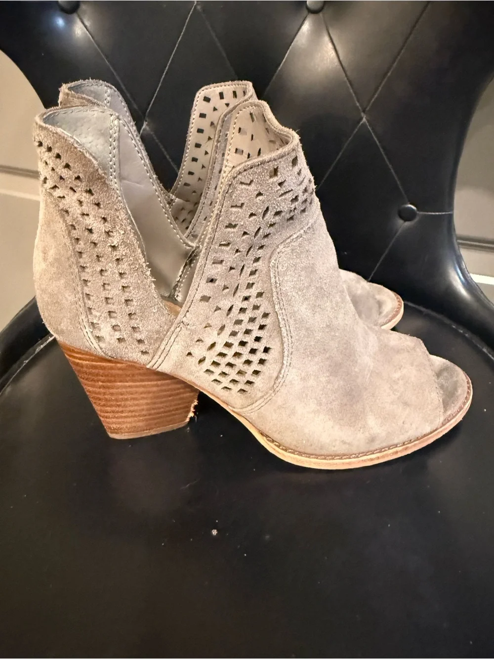 Gianni Bini Women's Taupe Suede Cutout Peep-Toe Ankle Booties